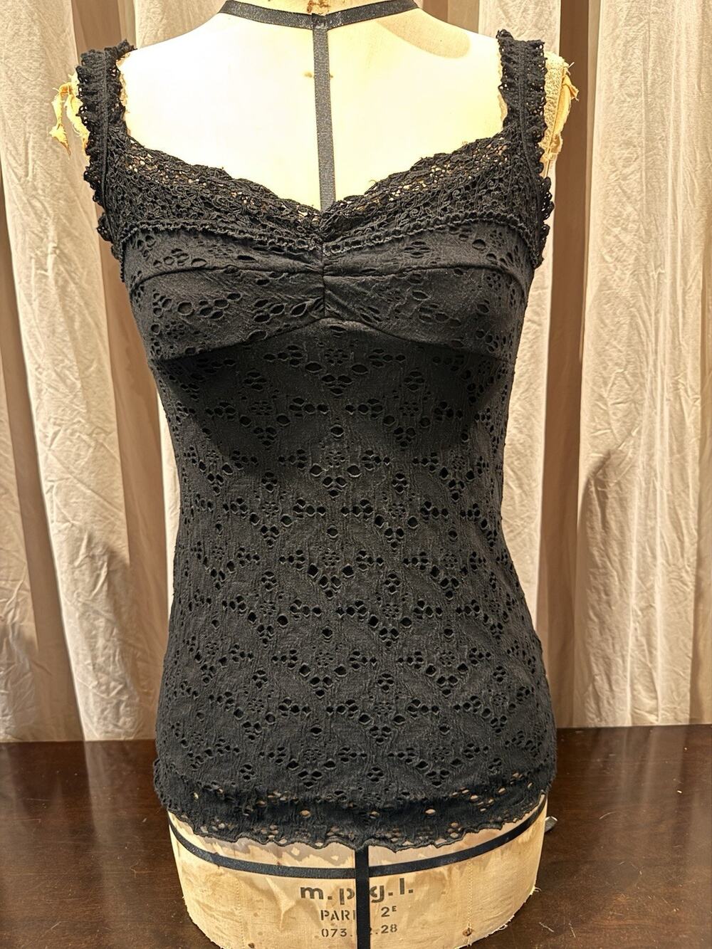Ann Ferriday VTG Cotton Stretch Eyelet Lace Seamed Cup Corset Cami M